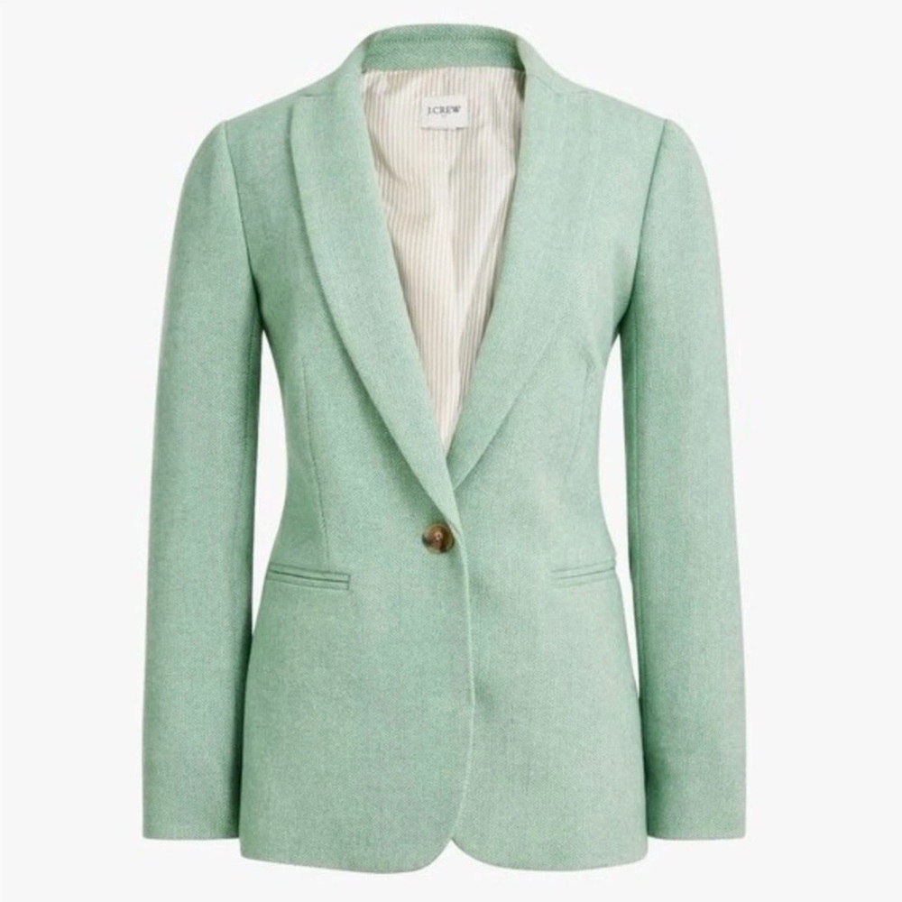 J. Crew Green Herringbone Wool Blend Holland Blazer - Picture 2 of 6